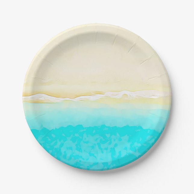 Assiettes en papier jolies Ocean Shore Teal Water. (Devant)