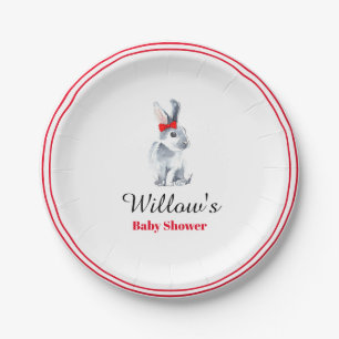 Assiettes en Papier - Lapin Gris Ruban Rouge