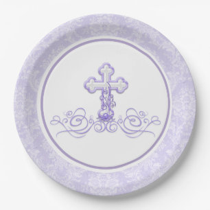 Assiettes en papier lavande violet pour fille bapt