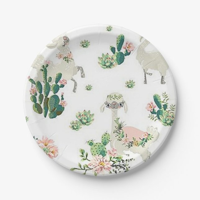 Assiettes en papier Llama et Cactus 7” (Devant)
