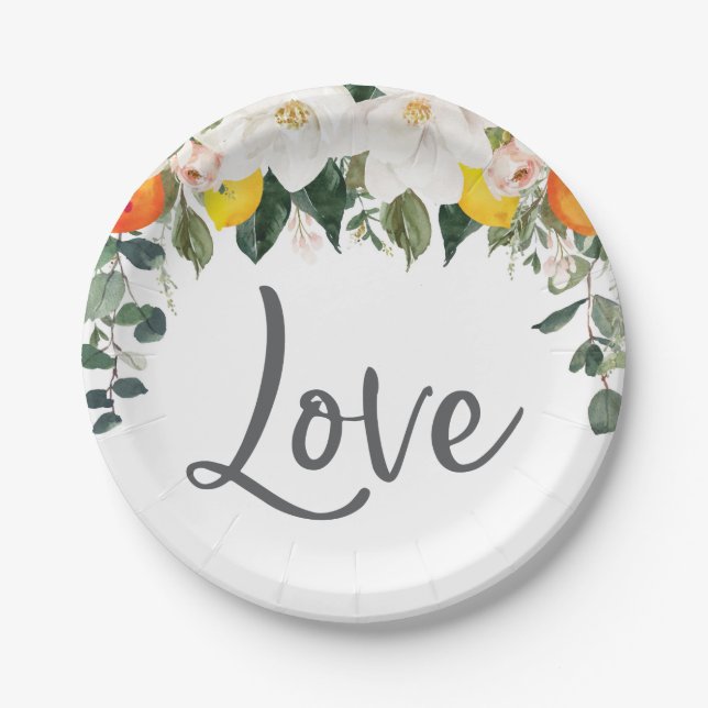 Assiettes en papier Love Magnolia Citrus (Devant)