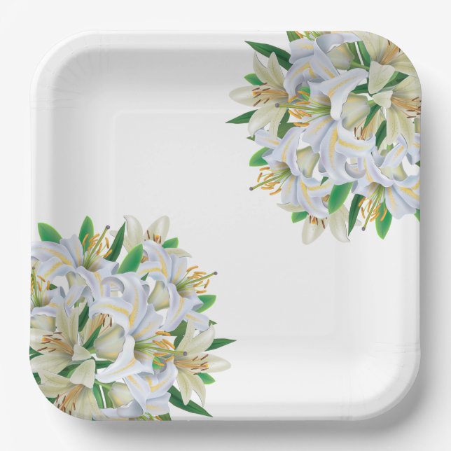 Assiettes en papier - Lys blancs (Recto)