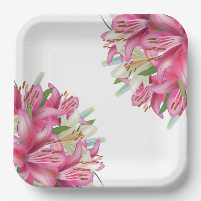 Assiettes en papier - Lys roses (Recto)