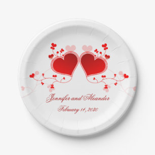 Assiettes en papier mariage Saint-Valentin coeurs 