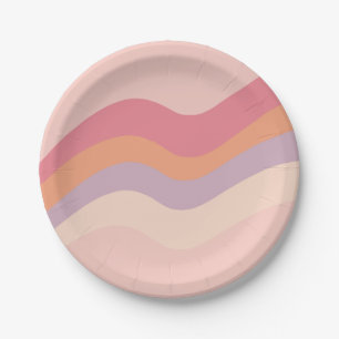 Assiettes en papier ondulées rose Groovy Retro Vib