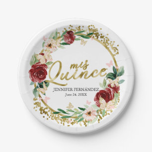 Assiettes en Papier Papillon Quinceanera Fleurs Ro