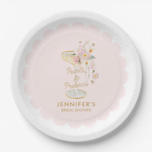 Assiettes en Papier Perles Roses et Prosecco
