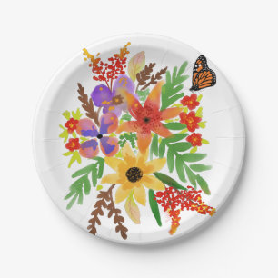 Assiettes en papier personnalisées Fleurs aquarell