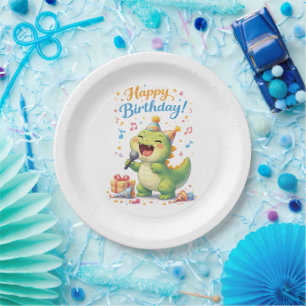 Assiettes en papier pour anniversaire avec dinosau