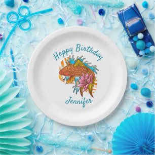 Assiettes en papier pour anniversaire de carpe koï
