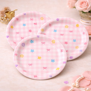 Assiettes en papier pour baby shower avec nœud flo