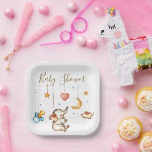 Assiettes en papier pour baby shower Éléphant mign