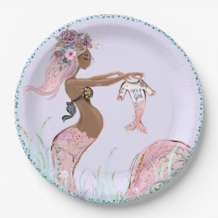 Assiettes en papier pour Baby Shower Mermaid Ethni