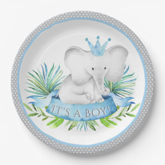 Assiettes en papier pour Baby Shower Prince élépha