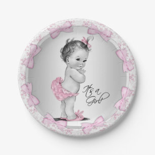 Assiettes en papier pour baby shower rose gris