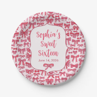 Assiettes en papier pour fête avec nœud rose Coque