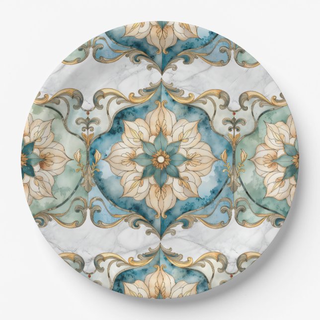 Assiettes en papier pour fête Tapisserie Cerulean  (Devant)