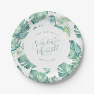 Assiettes en papier pour mariage à la verdure trop