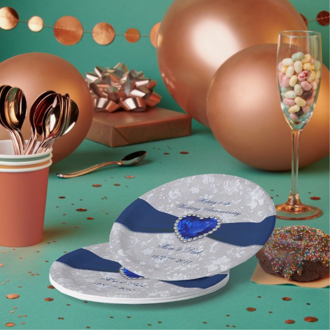 Assiettes en papier pour noces de damas 45 ans de  (Multi)