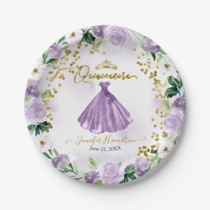 Assiettes en papier Quinceanera Fleurs violettes R