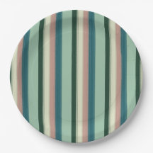 Assiettes en papier rayées vert sauge