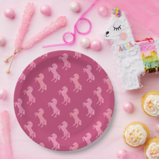 Assiettes en papier rose sinistre chevaux Cowgirl