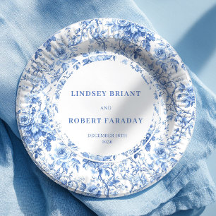 Assiettes en papier Roses Bleu Marine pour mariage
