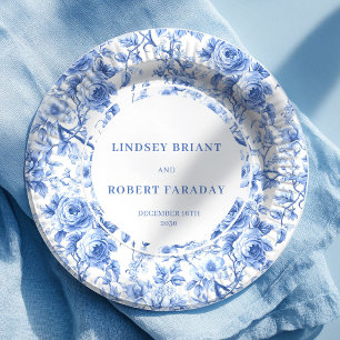 Assiettes en papier Roses Bleues Luxe pour mariage