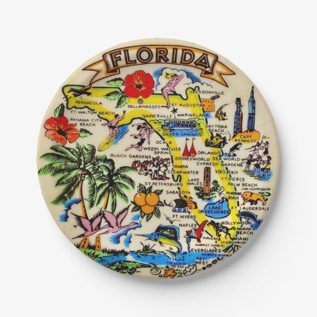 Assiettes en papier souvenir de Floride (Devant)