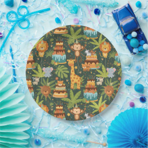 Assiettes en papier thème jungle pour anniversaire