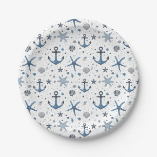 Assiettes en papier thème plage étoile de mer ancr