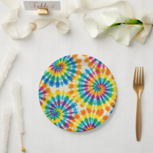 Assiettes en papier tie-dye arc-en-ciel psychédéli