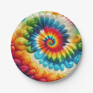 Assiettes en papier Tie-Dye arc-en-ciel psychédéli