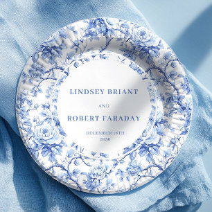 Assiettes en papier toile florale bleu royal pour 