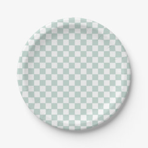 Assiettes en papier vert rétro à carreaux pour ann