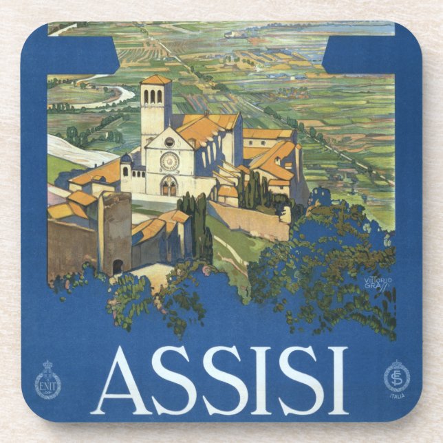 Assisi Italy Vintage Travel Art Francesco Basilica Coaster (Front)