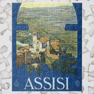 Assisi Italy Vintage Travel Art Francesco Basilica Jigsaw Puzzle