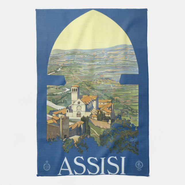 Assisi Italy Vintage Travel Art Francesco Basilica Kitchen Towel (Vertical)