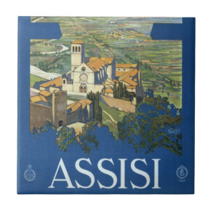 Assisi Italy Vintage Travel Art Francesco Basilica Tile