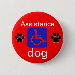 assistance dog disabled symbol with paws 2 inch round button
