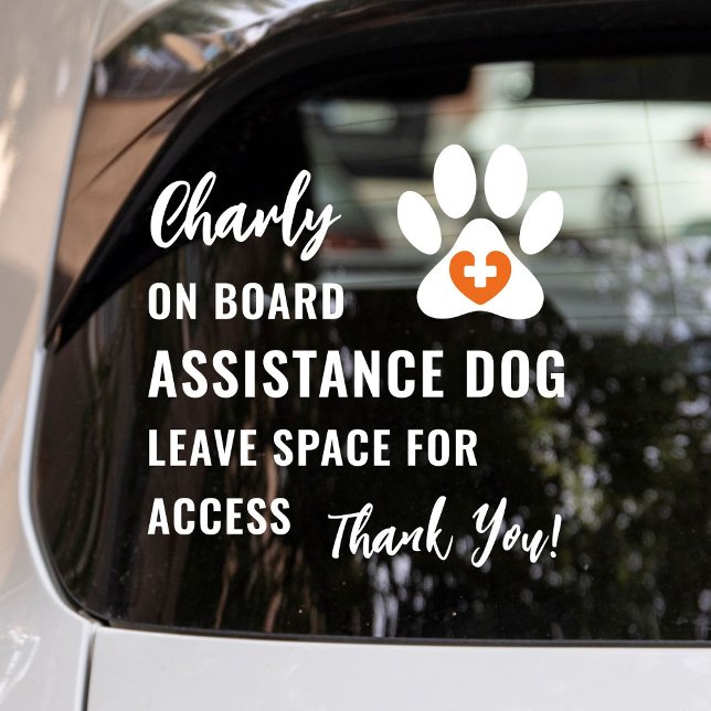Assistance Dog on Board Orange Medical Symbol Car Window Cling (Service dog, emotional support dog or therapy dog on board car window cling with orange medical logo)