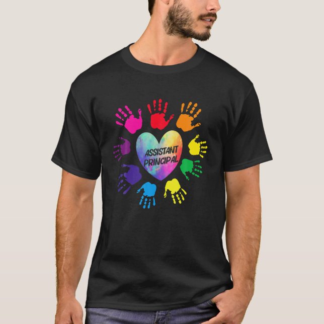 Assistant Principal Heart Colourful Hands Teacher  T-Shirt (Front)