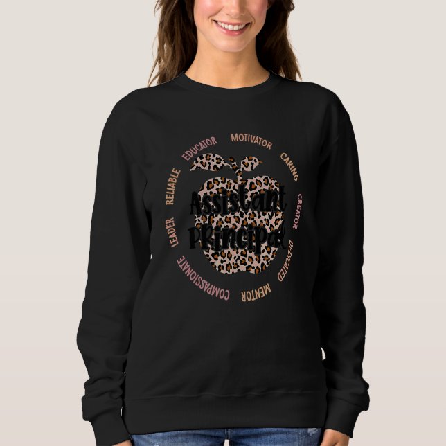 Assistant Principal Leopard Apple Job Title School Sweatshirt (Front)