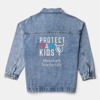 Assistant Teacher Protect Trans Kids Transgender L Denim Jacket