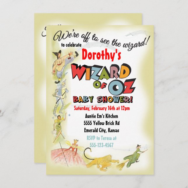 Assistant vintage de Oz Baby Shower Invitations (Devant / Derrière)