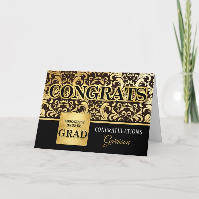 Associate Degree Graduate Faux Gold Foil with Name Card (Front)