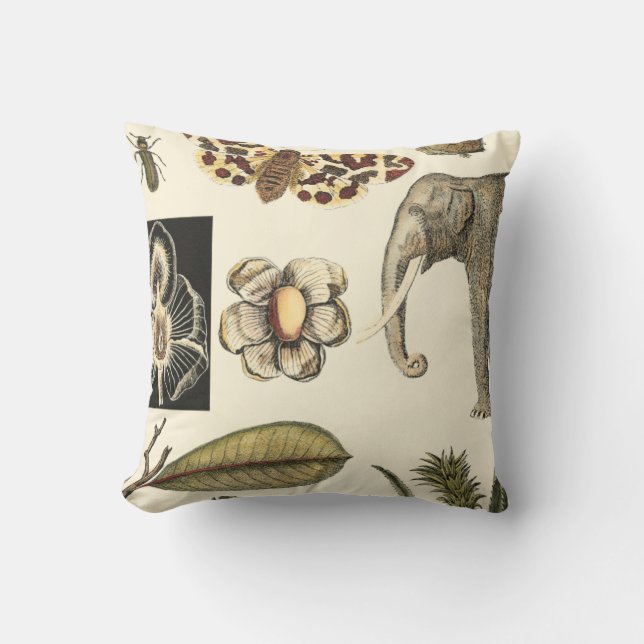 Assorted Animals Painted on Cream Background Throw Pillow (Front)
