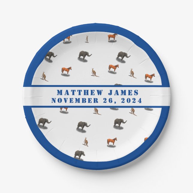 Assorted Animals Themed Baby Shower Paper Plate (Front)