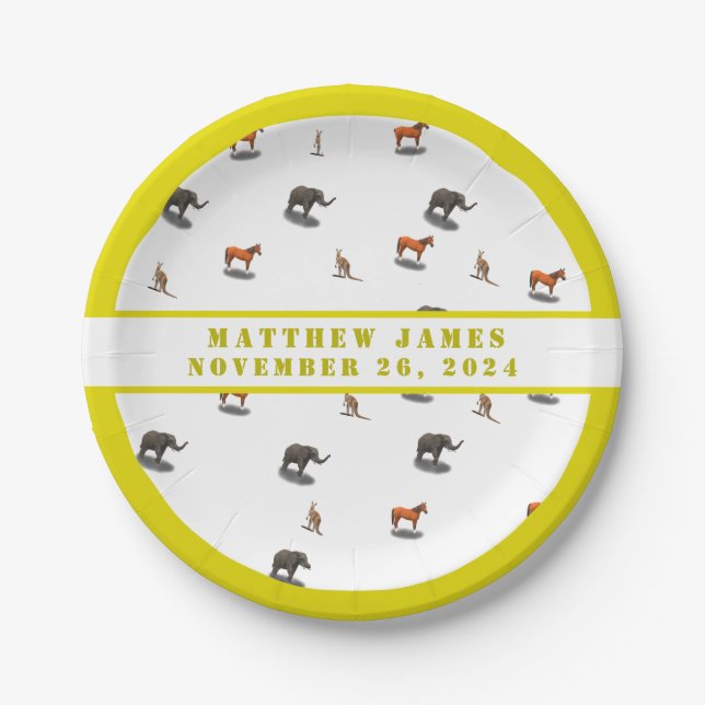 Assorted Animals Themed Baby Shower Paper Plate (Front)