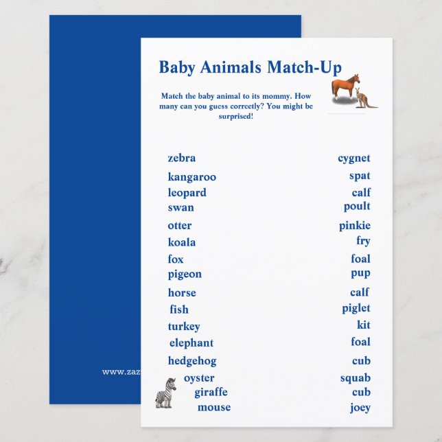 Assorted Animals Themed Match-Up Game (Front/Back)